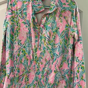 Lilly Pulitzer Pink and Green Leaf Print Top